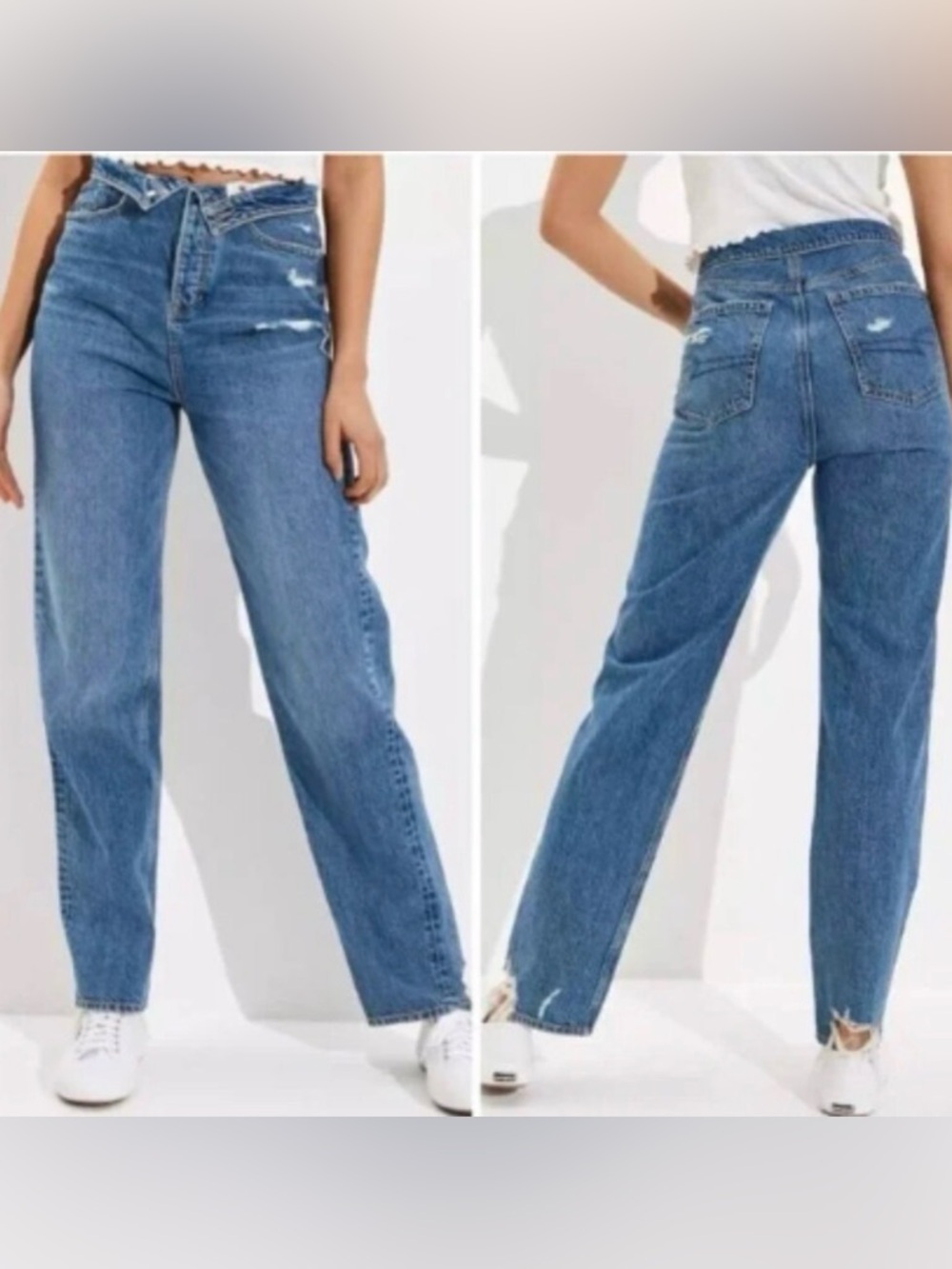 American Eagle highest waist baggy straight jeans 10 LONG